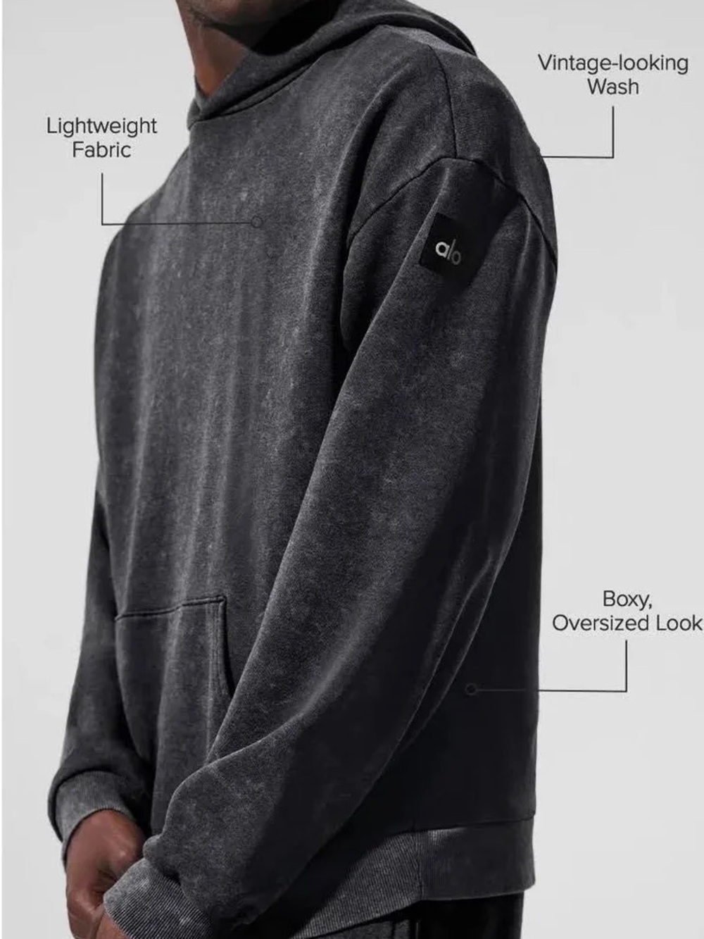 ALO Yoga Vintage-Wash Charcoal Black Oversized Hoodie